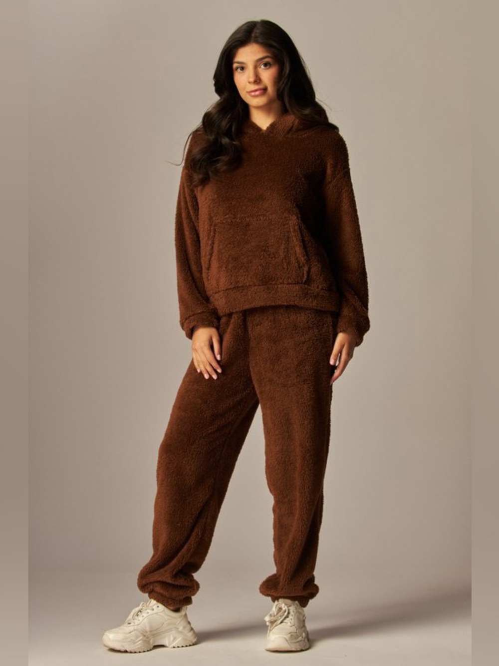 Cozy Plush Hooded Lounge Set - Chocolate Small